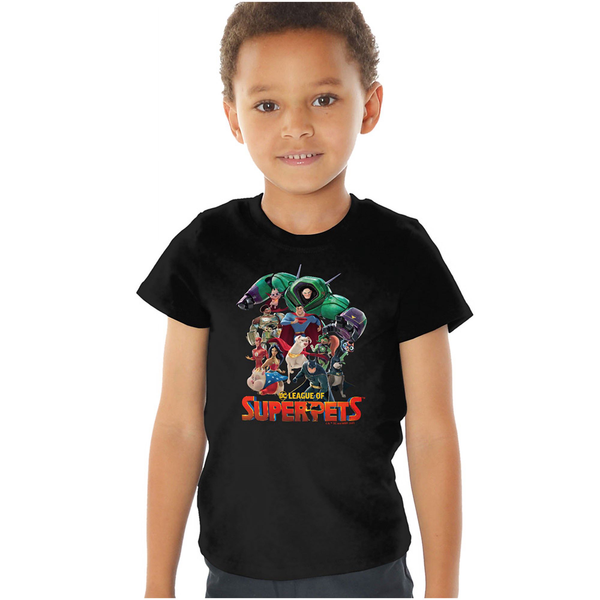 Dc League Of Super Pets Super Pet Pile Kids T Shirt (2) for Youth Toddler Boys and Girls, Black