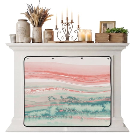 Magnetic Fireplace Cover Pink Teal Marble Fireplace Screen Abstract Fluid Insulation Fireplace Blocker Blanket Save Energy Fireplace Draft Stopper Covers for Living Room 45x34
