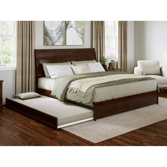 AFI, Andorra King Platform Bed with Panel Footboard and Twin XL Trundle, Walnut