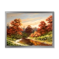 Designart 'The Wood River On A Decline In An Orange Autum Summer' Lake House Framed Art Print