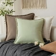 thumbnail image 4 of Set of 2 Decorative Linen Fringe Throw Pillow Covers Boho Farmhouse Cushion Cover with Tassels Soft Accent Pillowcase for Couch Sofa Bed Living Room Home Decor,20×20 Inch,Light Sage Green, 4 of 6