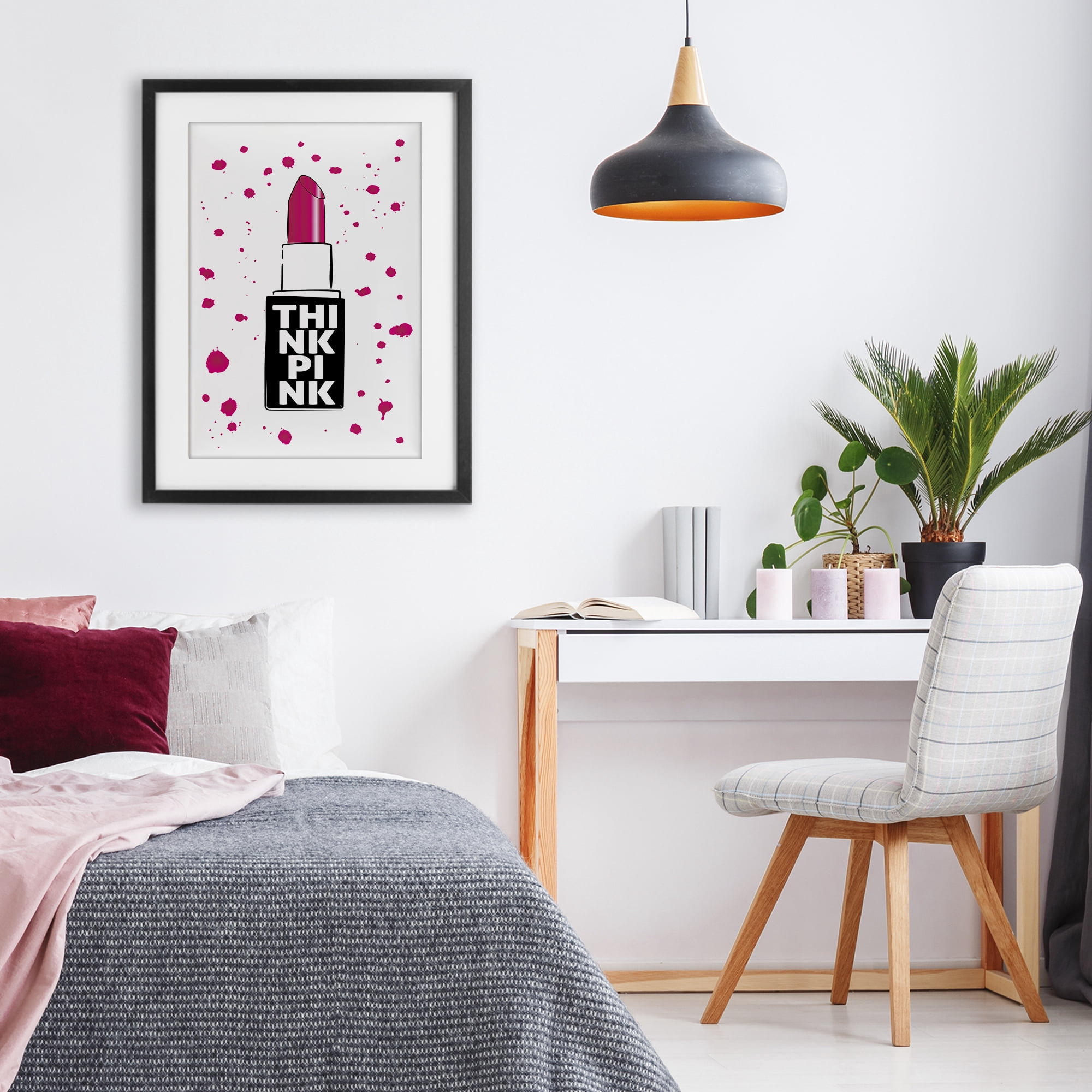 Stupell Industries Think Pink Lipstick Black Framed Print Under Glass, design by Martina Pavlova