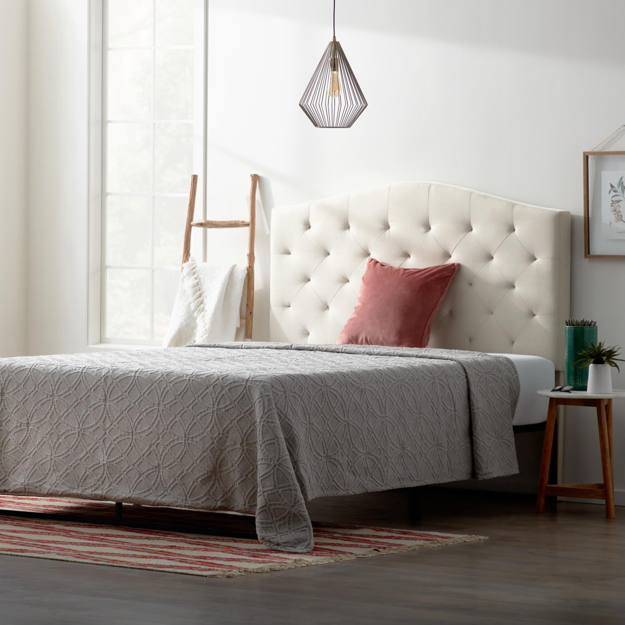Rest Haven Hillboro Curved Edge Upholstered Headboard, Queen, Cream