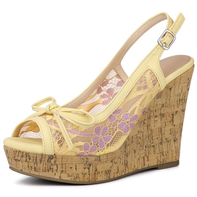 Sandalias De Cuña Tacones De Plataforma De Madera Lazo De Encaje Para Mujeres Beige Morado 37.5