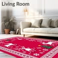 thumbnail image 2 of ODIKA 2'x3' Machine Washable Non-Slip Area Rug, Enchanted Yuletide Woodland with Prancing Elk and Sparkling Snow High Traffic Rug with Pad, Red, 733088, 2 of 8