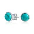 thumbnail image 1 of Ensemble de Boucles d'Oreilles à Boutons en Dôme Rond Turquoise Bleu Compressé Simple pour Femmes.925 Argent Sterling, 1 of 5