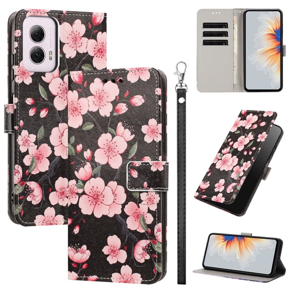 PU Leather Wallet Case for Motorola Moto G 5G 2024 with Pattern Design, Built in Kickstand Card Slots Wrist Strap Drop Protective Phone Cover for Motorola Moto G 5G 2024, G