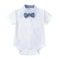 thumbnail image 6 of Esaier Boys 2Pcs Clothes Gentleman Outfits Summer Suits for Baby Toddler,Baby Short Sleeve Cotton Bodysuit Shirts Top + Suspender Shorts Set Unisex Newborn Clothing Set,Size 1M-3Years, 6 of 8