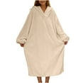 thumbnail image 5 of QATAINLAV Blanket Oversized Hoodie Pajamas for Women Cute Ear Hooded Sweatshirt Dress Long Sleeve Pullover Pajamas, Beige, XL, 5 of 10