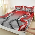 thumbnail image 3 of Feelyou Fashion Stripes Abstract Bed Sheets, Modern Striped Art King Sheets, Grey Red Aesthetic Lines Sheet Set, Breathable Home Decor, 4pcs, 3 of 7