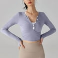 thumbnail image 5 of cfhntfmh Womens Fashion Tops Cutout Long Sleeve V Neck Buttons Wrap T-Shirts Slim Plain Workout Cropped Blouses, 5 of 6