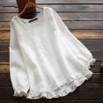 thumbnail image 1 of CHOK Chemises en Lin pour Femmes Mode Été Décontractée Ample Lin Uni Volants Manches Longues Col Rond Hauts Blouse, 1 of 4