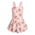 thumbnail image 4 of COEQINE Girls One Piece Swimsuit with Attached Liner, Scoop Neck V-Back Swim Dress for Swim Lessons, Polyester Spandex Bathing Suit for Girls 3-4 Year Olds, Pink Strawberry Plum Blossom, 4 of 8
