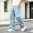 thumbnail image 6 of Bxsruta Men's Drawstring Jeans Baggy Denim Pants Wide Leg Loose Fit Casual Streetwear, 6 of 8