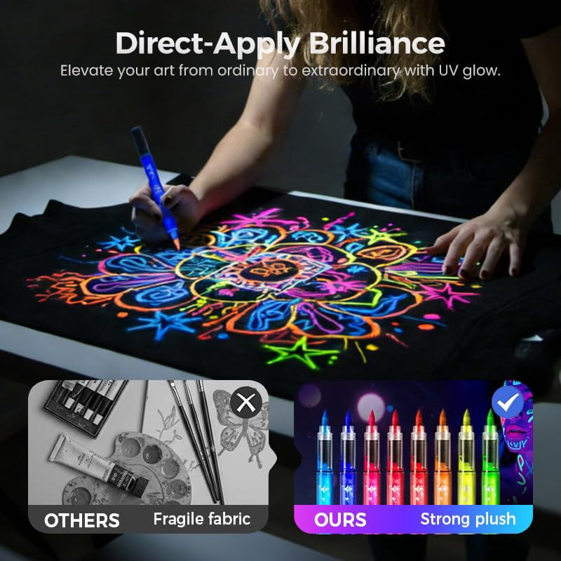 UV Neon Face Paint Markers 12 Colors, Glow in the Dark Body Paint Pens for Skin, Washable Temporary Tattoo Markers for Blacklight Parties Halloween Cosplay
