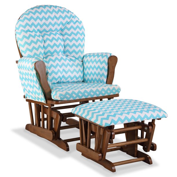 Stork Craft Hoop Custom Glider and Ottoman in Black and Turquoise