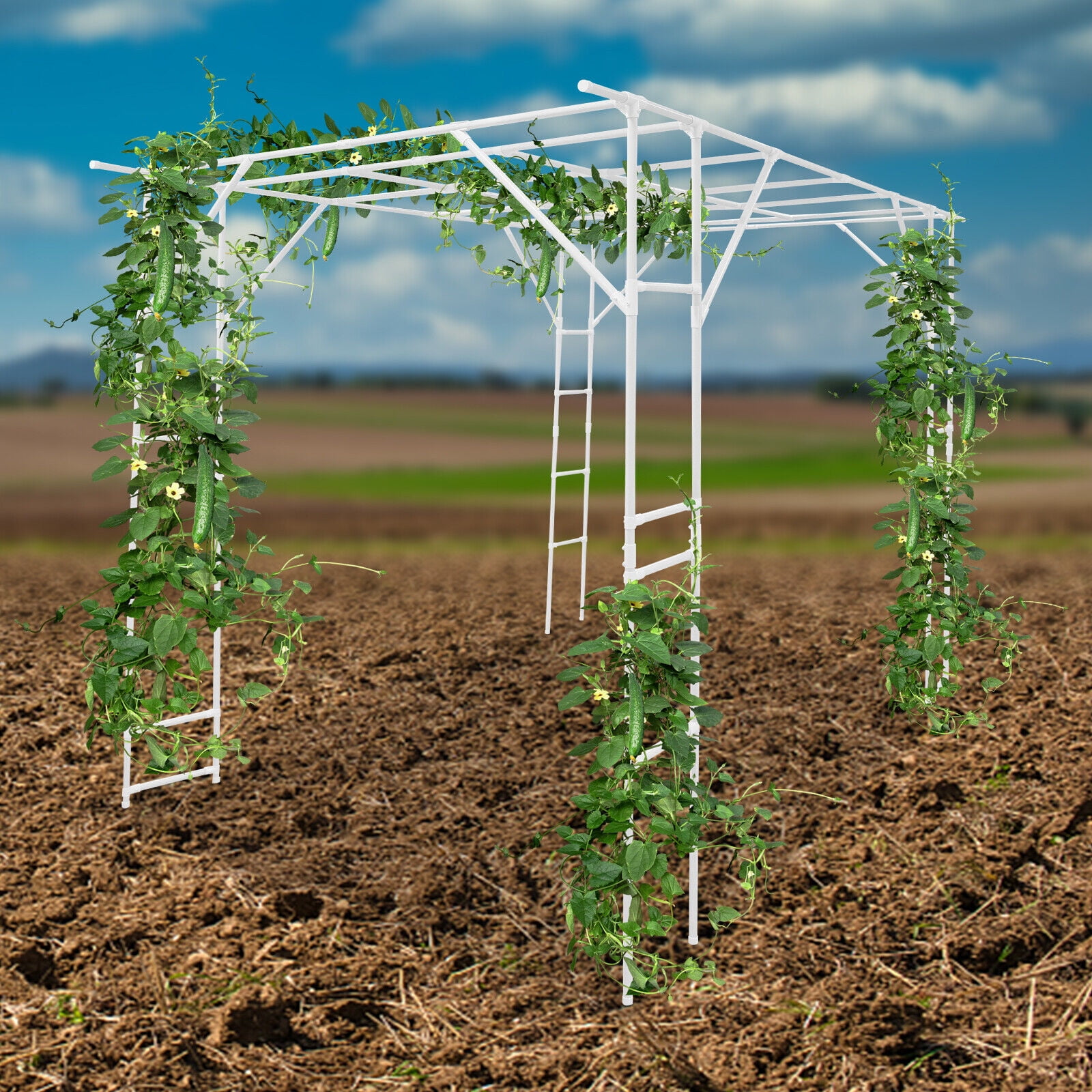 9.8ft White Steel Plant Trellis - Heavy Duty Garden Climbing Stand for Tomatoes, Cucumbers & Vines