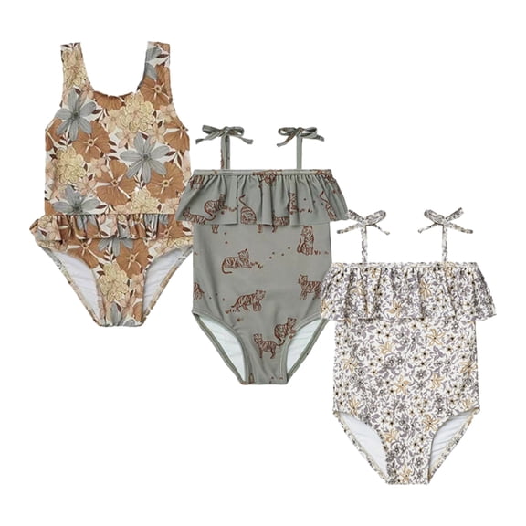LYMAYTER 6M-8Y Girls One Piece Swimwear Toddler Newborn Sling Swimsuit Cute Printed Ruffles Bathing Suits
