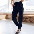 thumbnail image 2 of LEKODE Pants Women Straight Leg Elastic High Waist Corduroy Pants Pull On Casual Fall Winter Pant Tapered Trousers Navy M, 2 of 6