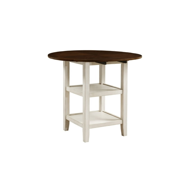 JERFIT Drop Leaf Kitchen Table with 2 Storage Shelves, Counter Height Dining Table in White and Dark Cherry Finish