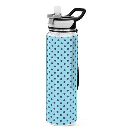 1000ml Clear Water Bottles with Handle and Locking Lid Quality Tritan Sport Bottle Straw for Gym Travel Cyan Navy Polka Dots Printed