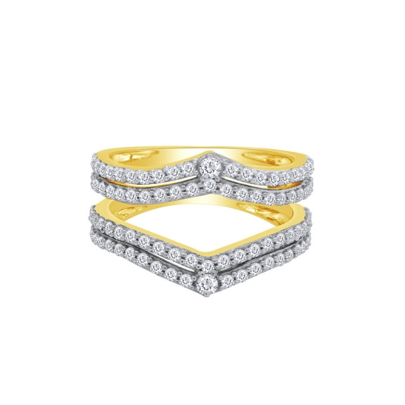 Round Shape White Cubic Zirconia Chevron Two Row Enhancer Guard 14K Yellow Gold Ring Size - 9.5