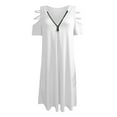 thumbnail image 4 of Casual Dresses for Women Fashion Women Casual V-Neck Short Sleeve Zipper Pocket Solid Loose Dress Casual Loose Flowy Swing Shift Dresses, 4 of 6