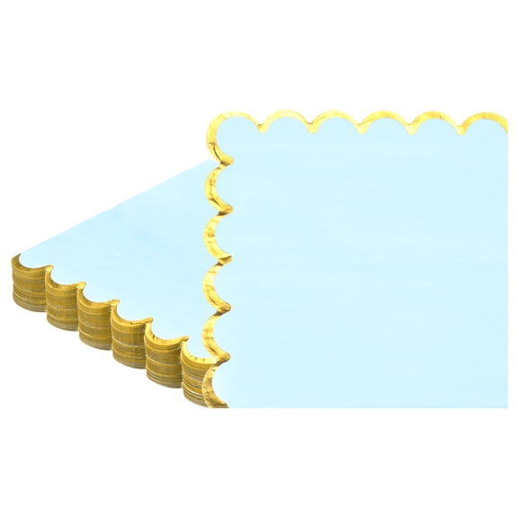 Uxcell 50Pack Gold Foil Scalloped Cocktail Paper Napkins for Parties and Events[Light Blue]
