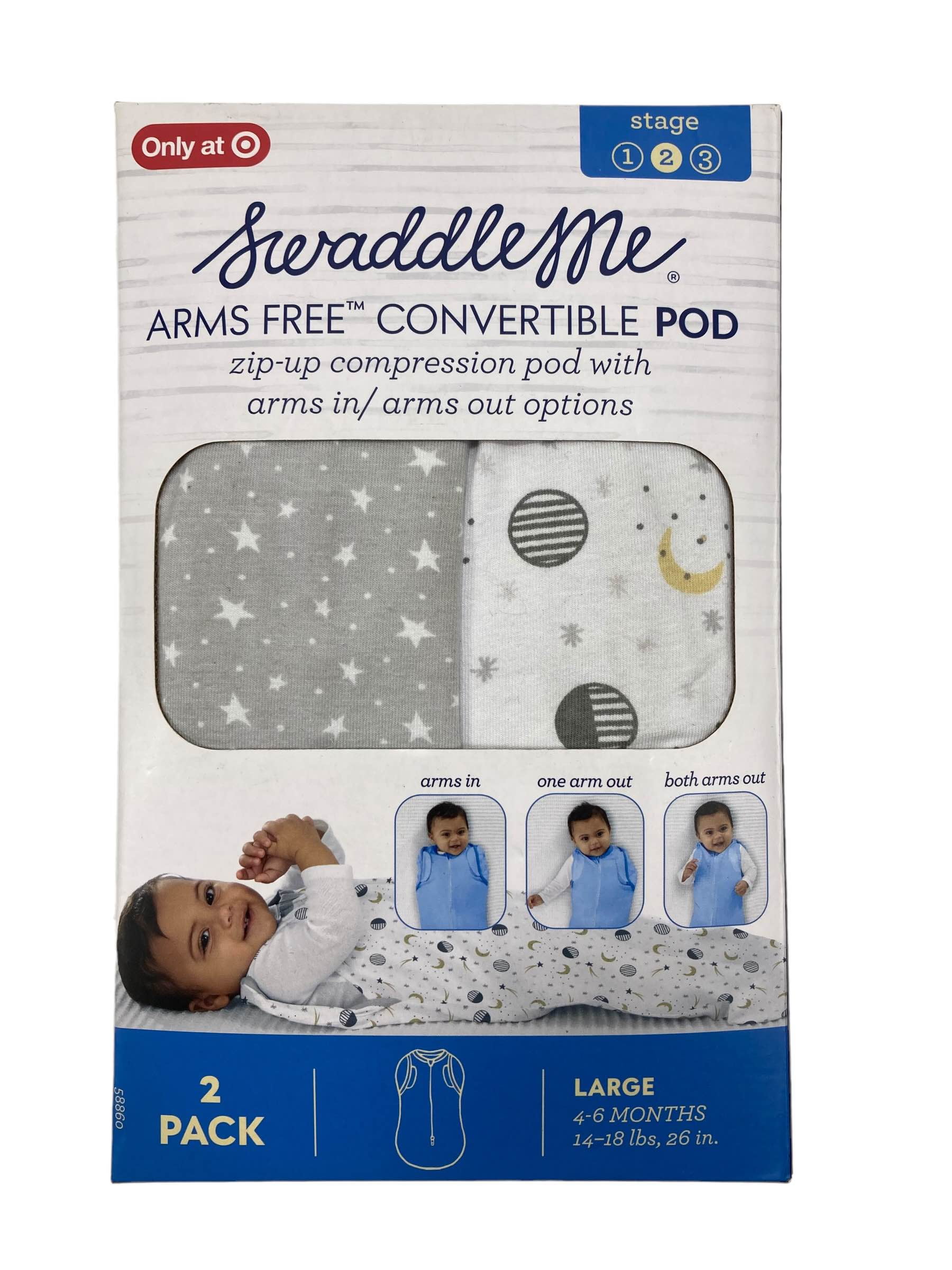 Open Box SwaddleMe Arms Free Convertible Pod, 2pk, Stars/Stars and
