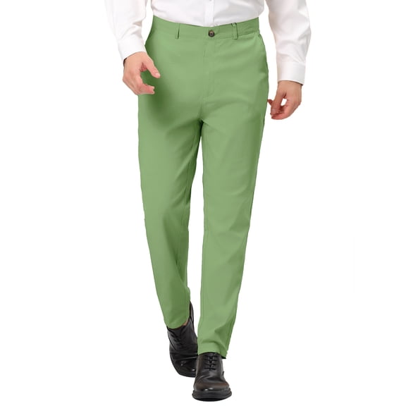 INSPIRE CHIC Men's Dress Trousers Solid Color Flat Front Skinny Business Pants 30 Green