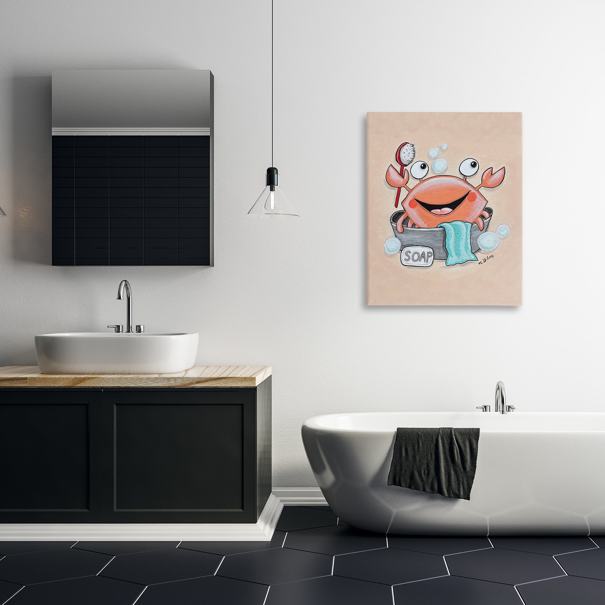 Stupell Industries Happy Crab Bathing Animals & Insects Painting Gallery Wrapped Canvas Art Print Wall Art, 30 x 40