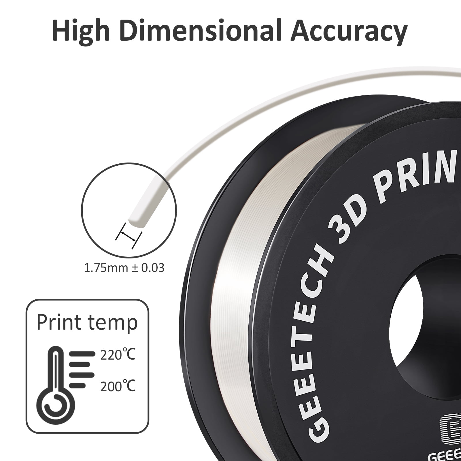 Geeetech 5pcs Silk wihte 3D Printer PLA Filament 5KG（11ibs） Toughness Enhanced Filament with 1.75mm Dimensional Accuracy +/-0.03mm, 1080 Feet per Roll, Vacuum Packaging