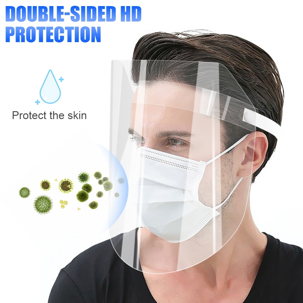 Amerteer 10 Pack Face Shields - Ultra Clear Protective Full Face Shields to Protect Eyes, Nose and Mouth - Anti-Fog PET Plastic, Elastic Headband - Sanitary Droplet Splash Guard Cover