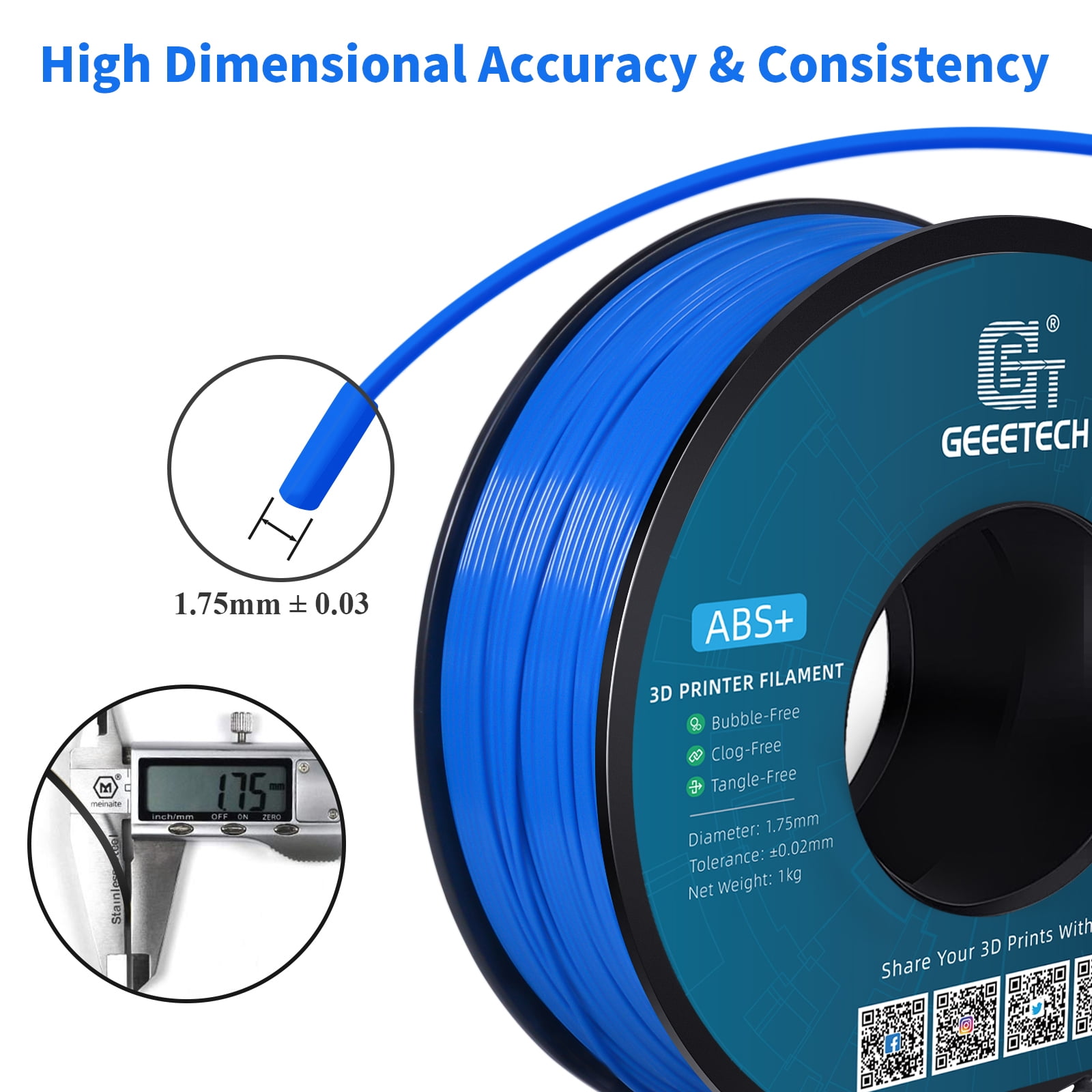 Geeetech ABS 3D Printer Filament 1.75mm ABS Filament 10KG Spool Blue