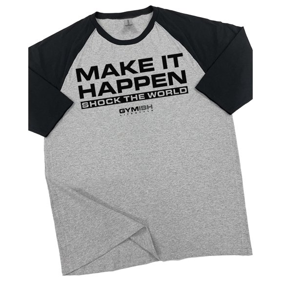 GYMISH RAGLAN Shock The World Workout Gym T-Shirt for Men – Funny Fitness Tee, Bodybuilding & Weightlifting Shirt, Heather Grey, Small