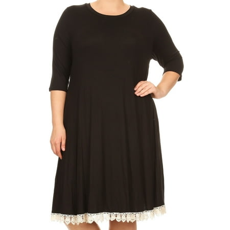 Crochet Tailored Split Corner Bedskirt - BNY Corner Women Plus Size Solid Crochet Lace Hem Midi Length Casual Dress USA Black XL (D511 SD) BNY Corner