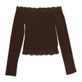 thumbnail image 5 of DHFJKG Womens Off The Shoulder Long Sleeve T Shirts Lace Trim Fitted Crop Tops For Women, 5 of 5