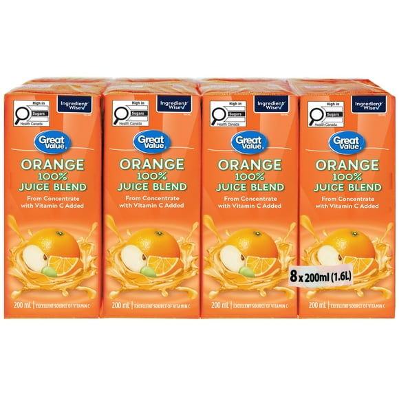 Great Value Orange 100% Juice Blend 8X200ML