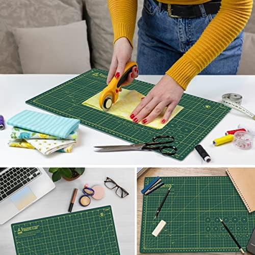 18"x12" Thickened Self Healing Cutting Mat, A3 Rotary Cutting Sewing Mat for Crafts, Double Sided 5-Ply Table Cutting Board for Fabric Quilting Leather Arts Hobby Project, Green