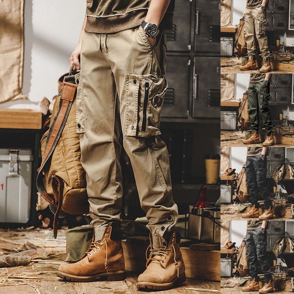 UVEASISHA Men's Cargo Joggers Relaxed Fit Durable Tactical Work Pants Drawstring Elastic Waist Big and Tall Hiking Pants Multi Pocket Fashion Streetwear Trousers Black 5XL