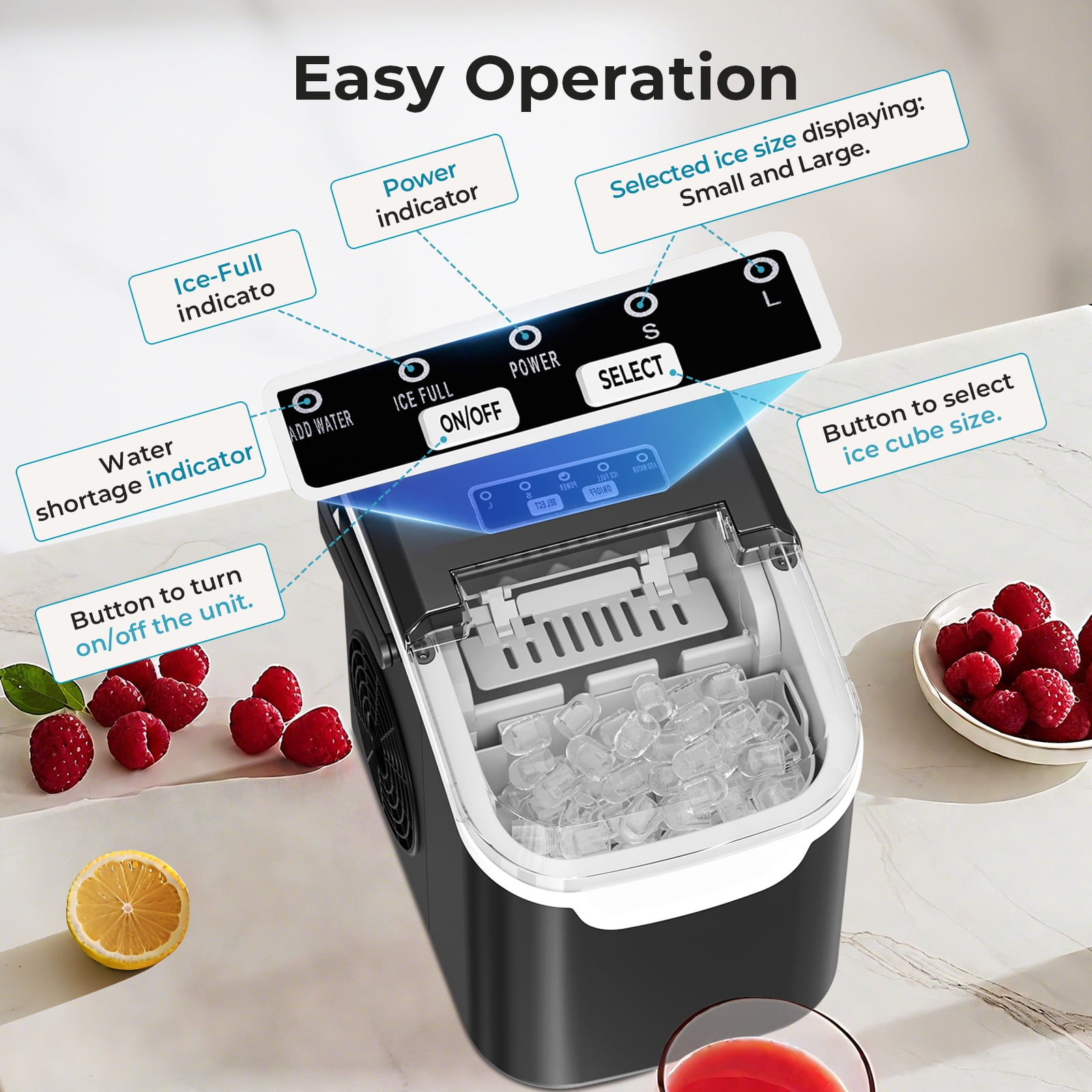 WAA Ice Maker Countertop with Self-Cleaning,33Lbs/Day,16Pcs/5Mins,Portable Ice Maker Machine with 1.5L Removable Water Tank/24Hrs Timer for Home,Office,Party,Black