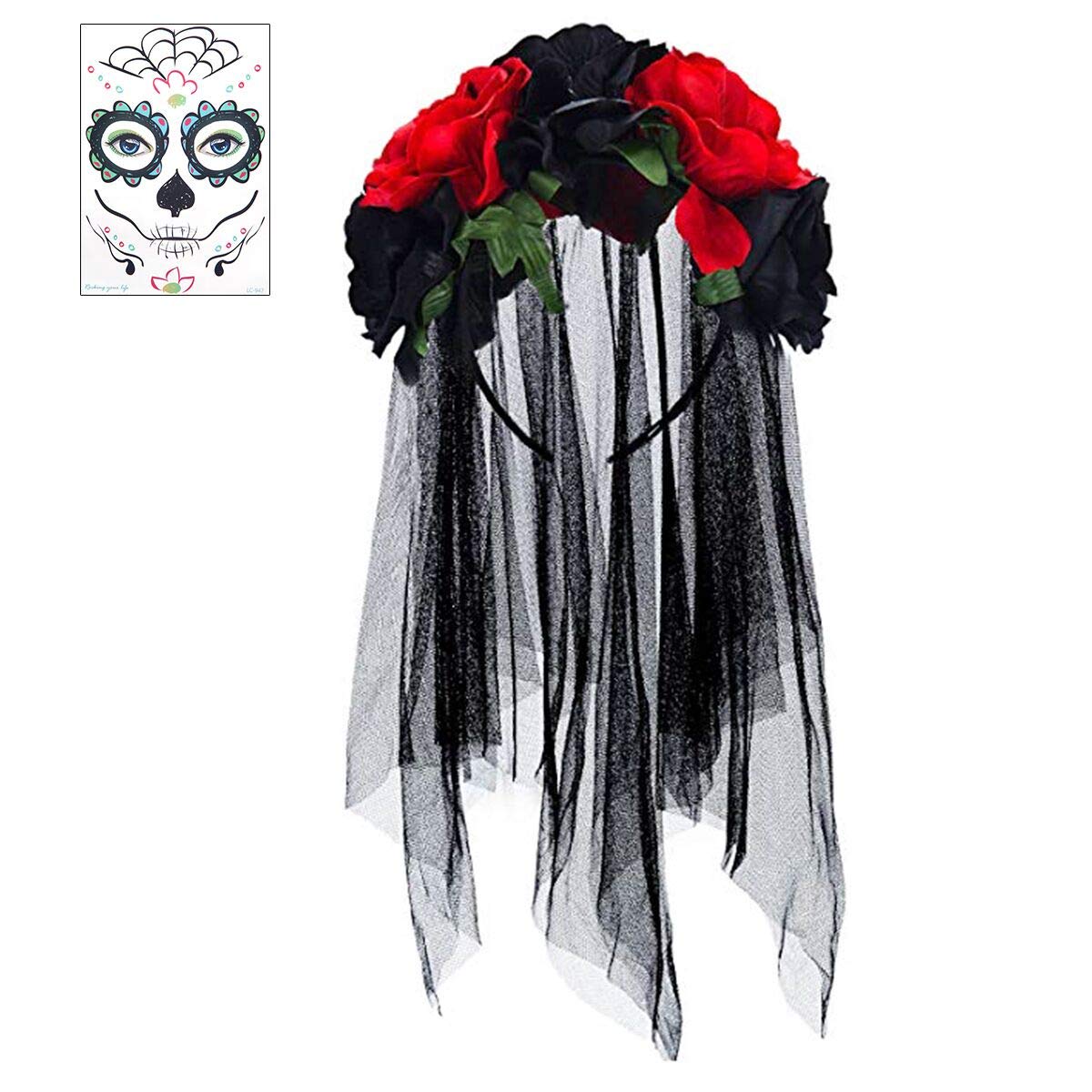 ween Day of The Dead Rose Flower Crown Mexican Headband Headpiece