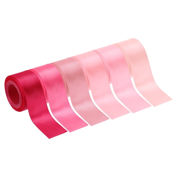 Uxcell 1 Inch x 30 Yards Solid Satin Ribbon, 6Pcs Polyester Fabric Ribbon Roll Single Faced for Gift Wrapping Crafts Wedding Birthday Bouquet Hair Bows DIY Decoration, Bright Pink