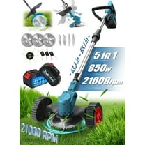 RELOIVE Electric Weed Wacker, Cordless Weed Eater with 2PCS 3000mAh Batteries and Charger, 5-in-1 Lawn Mower with Wheels, 43.3''-53.1'' Adjustable Grass Trimmer, Edger Lawn Tool for Garden Yard