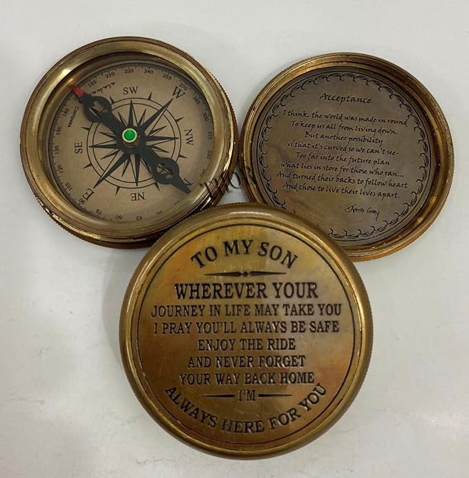 Brass Compass Compass –to My Son Always her for You Engraved Compass Boating Compass, Wedding Gift Gifts Graduation Day Gifts for Son Brown Antique 3 Inch