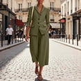 thumbnail image 6 of Women Suits 2 Piece Set Business Casual Dressy Oversized Blazer Jacket and Wide Leg Capri Pant Outfits Army Green XXL(XXL), 6 of 9