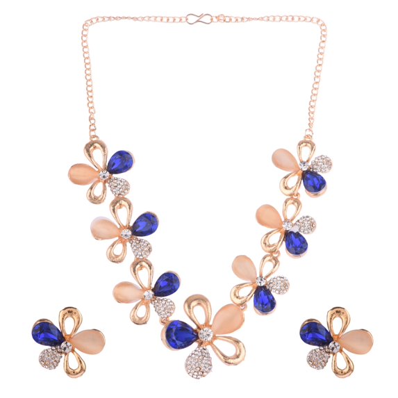 Efulgenz Blue Flower Statement Necklace Set Rhinestone Austrian Crystal Chunky Bridal Choker Necklace and Earring Set for Women Fashion Jewelry Set for Party Prom Wedding Bridesmaid Gift