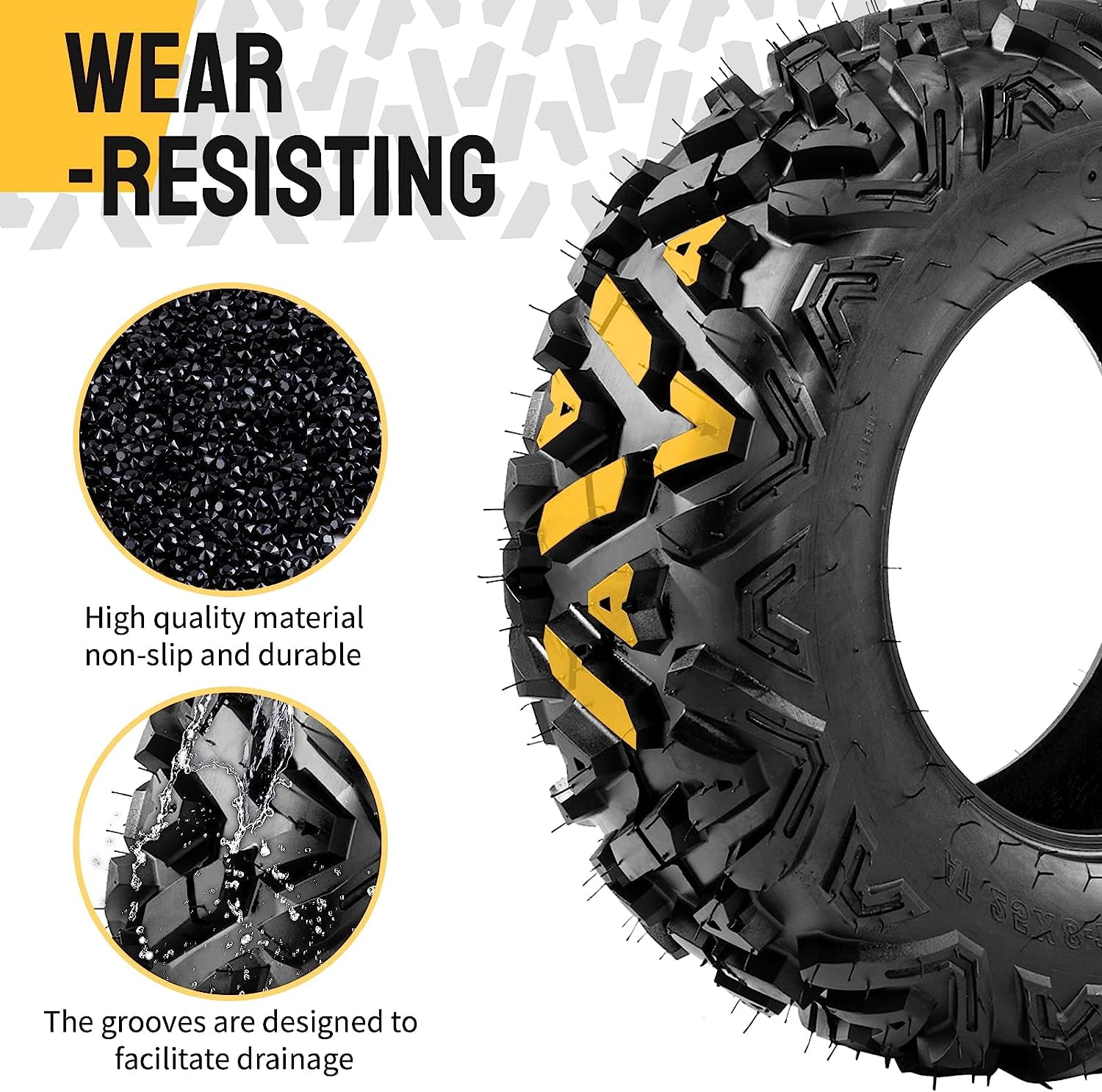 TUFFIOM Set of 4 ATV/UTV All-terrain Tires 25x8-12 Front 25x10-12 Rear, 6 PR, Tubeless