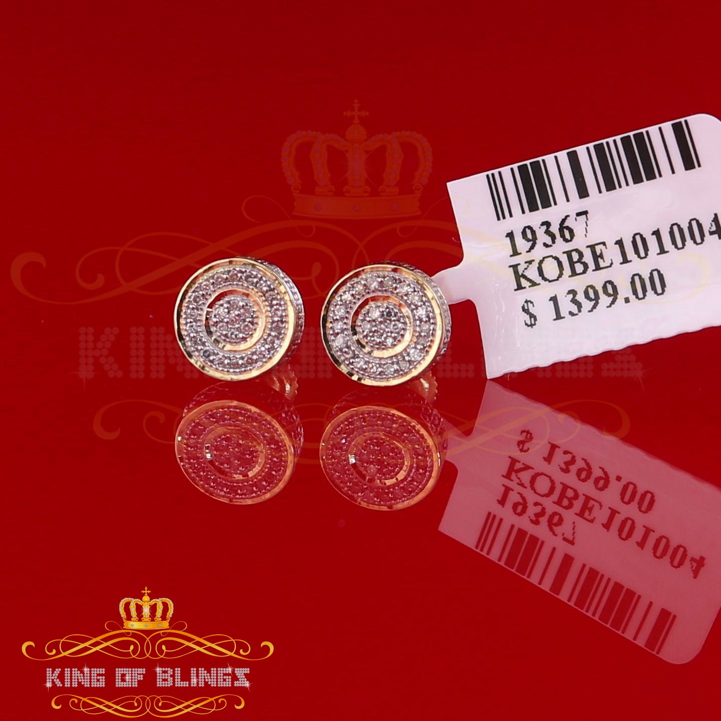 King of Bling's 10K Real Yellow Gold Real Diamond 0.15CT Men's/Women's Round Stud Micro Earring