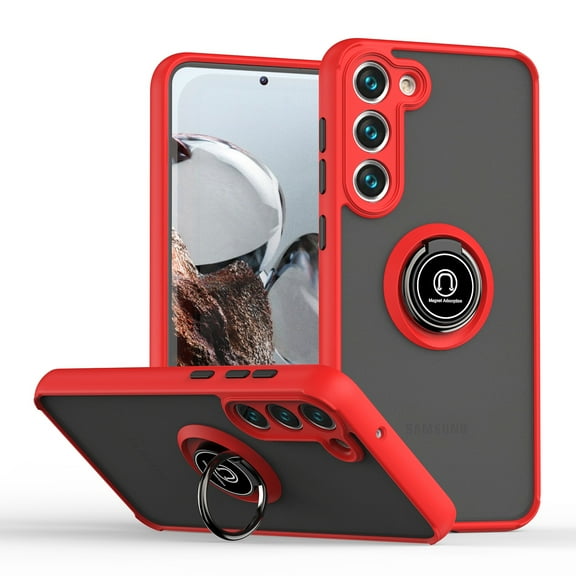 for Samsung Galaxy S22 Plus Case, Protective Matte Back Case Magnetic For Car Mount with 360° Rotatable Ring Holder Kickstand Shockproof Protective Cover For Samsung Galaxy S22 Plus,
Red